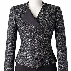Judith & Charles Tweed Moto Zip Blazer Virgin Wool Alpaca Mohair Jacket Size 4